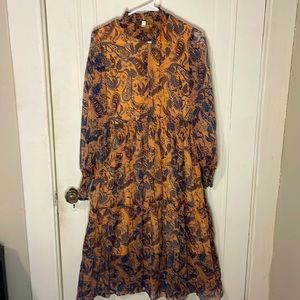 SHEIN brand new midi dress, paisley, peach color with blue and purple design